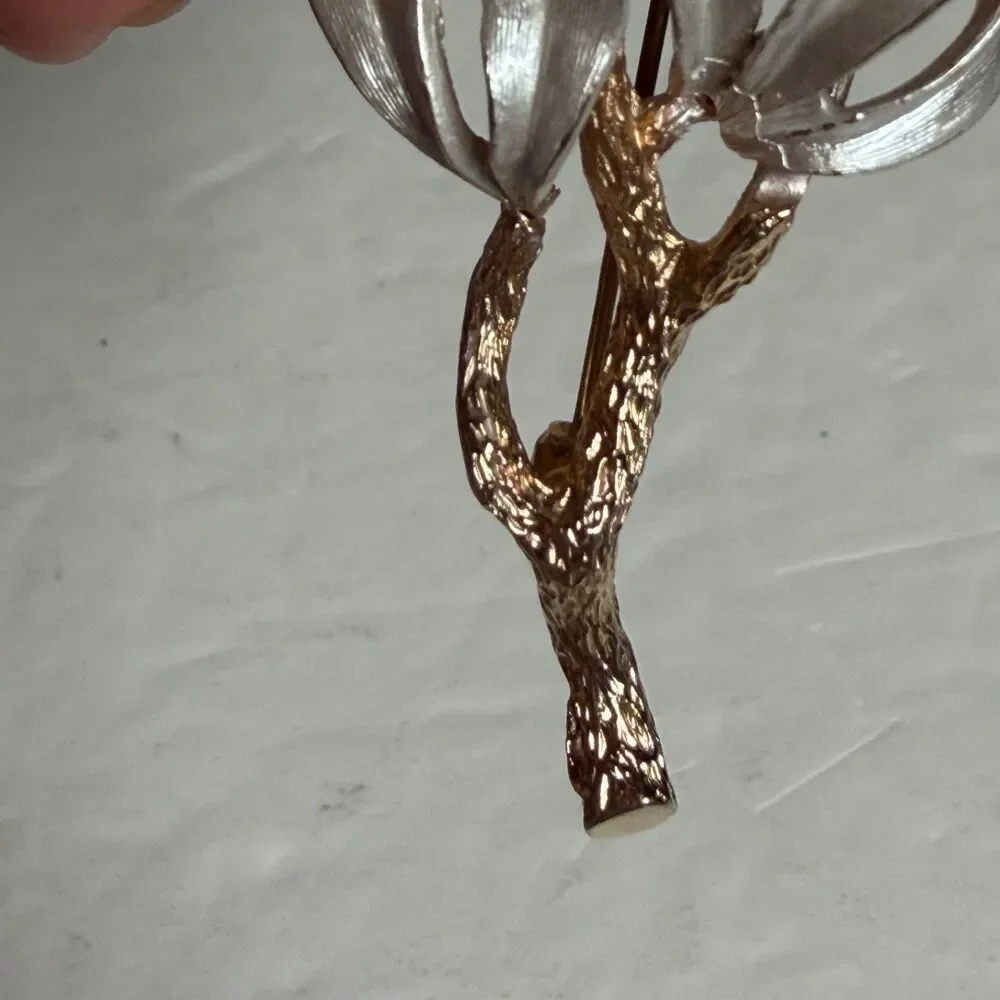 Vintage Pastelli Two Tone Floral Branch Brooch Gold Silver Tone 2.5